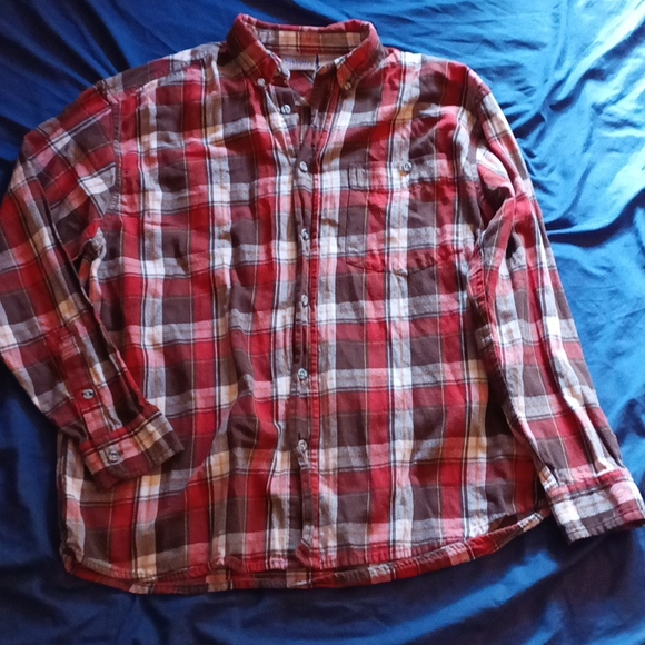 Bluestream soft plaid shirt. Brown red plaid  Long sleeve with pocket. L - Picture 1 of 3